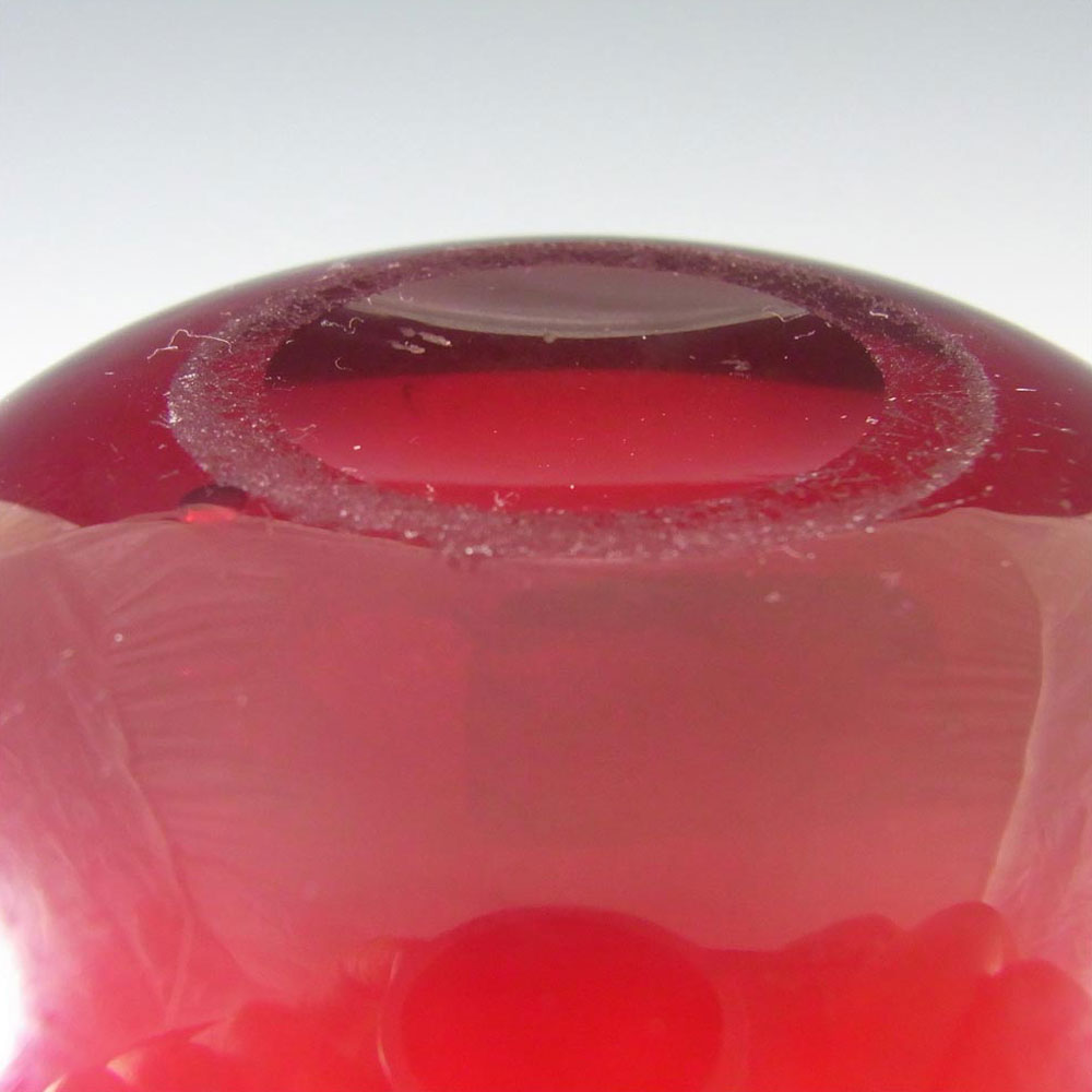 Whitefriars #9420 Ruby Red Glass 7.25" Flanged Vase - Labelled - Click Image to Close