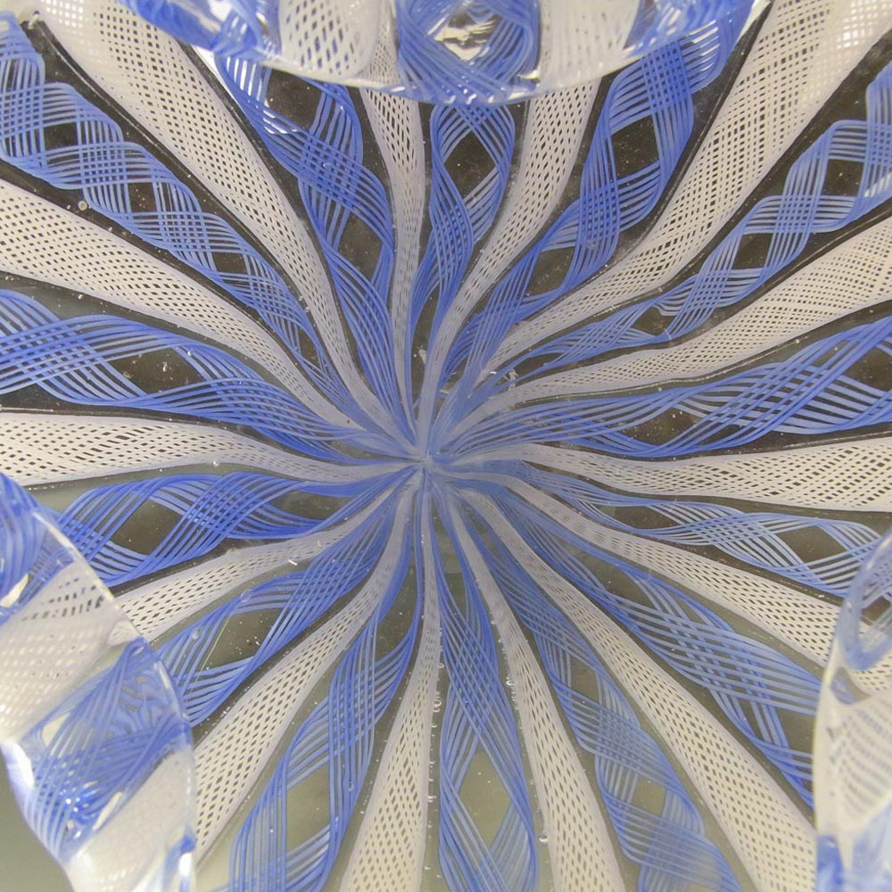 (image for) Murano Blue & White Glass Zanfirico Filigree Bowl - Click Image to Close