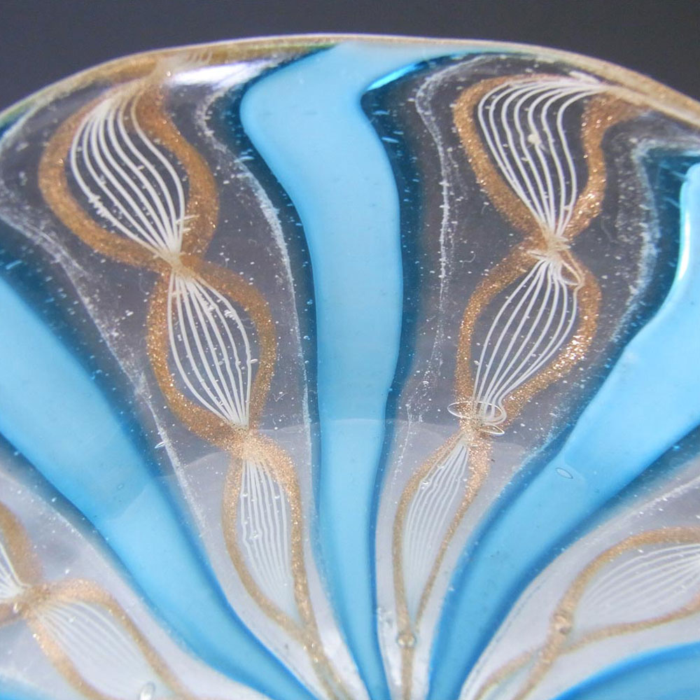 Murano Zanfirico Filigree Blue Ribbon Glass Plate / Dish - Click Image to Close
