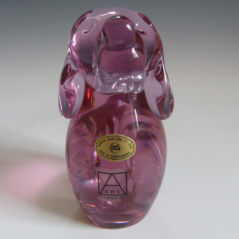 Zelezny Brod Czech Neodymium Pink Glass Dog - Label - Click Image to Close
