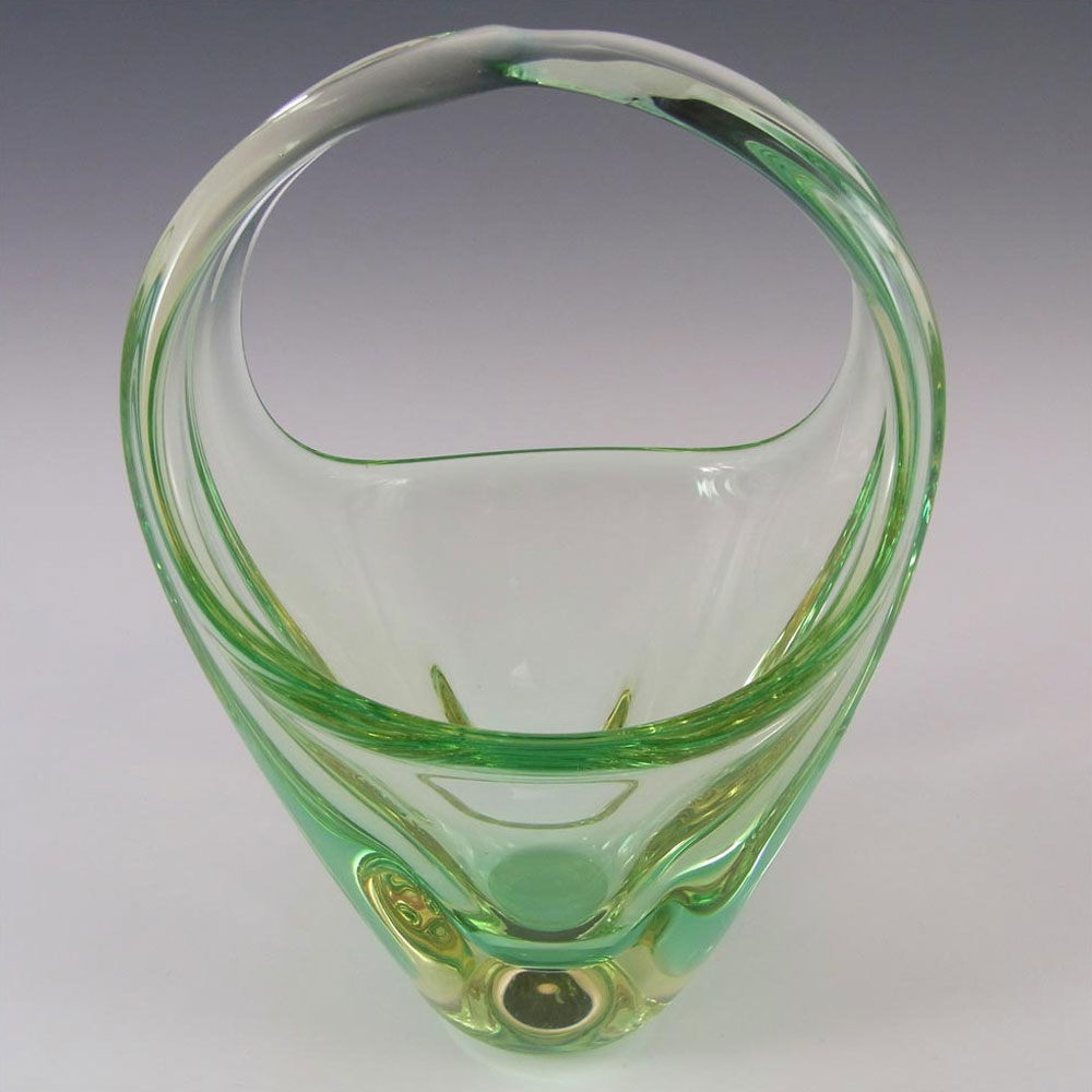 Zelezny Brod Czech Green + Citrine Glass Basket Sculpture - Click Image to Close
