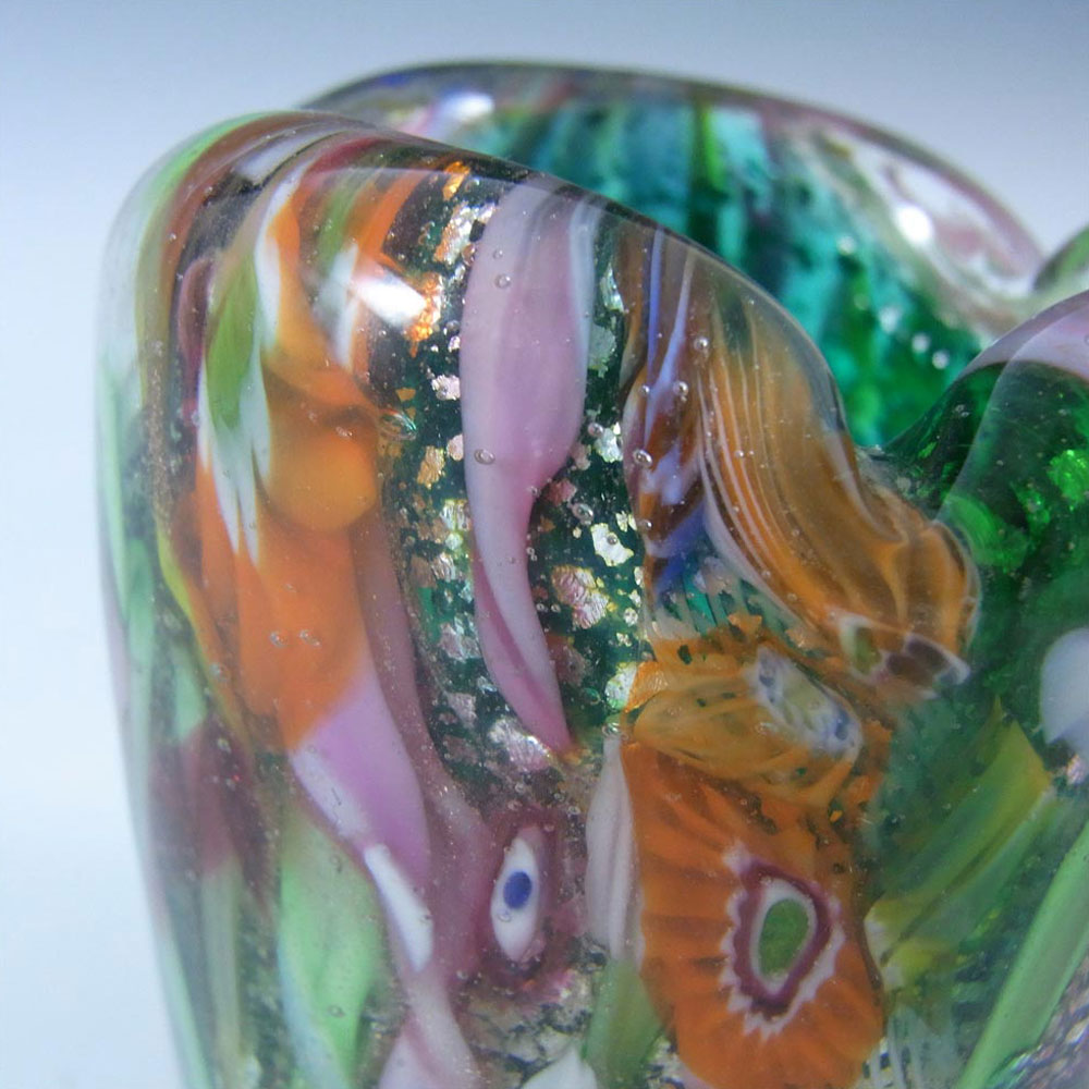 AVEM Murano Zanfirico Bizantino / Tutti Frutti Green Glass Vase - Click Image to Close