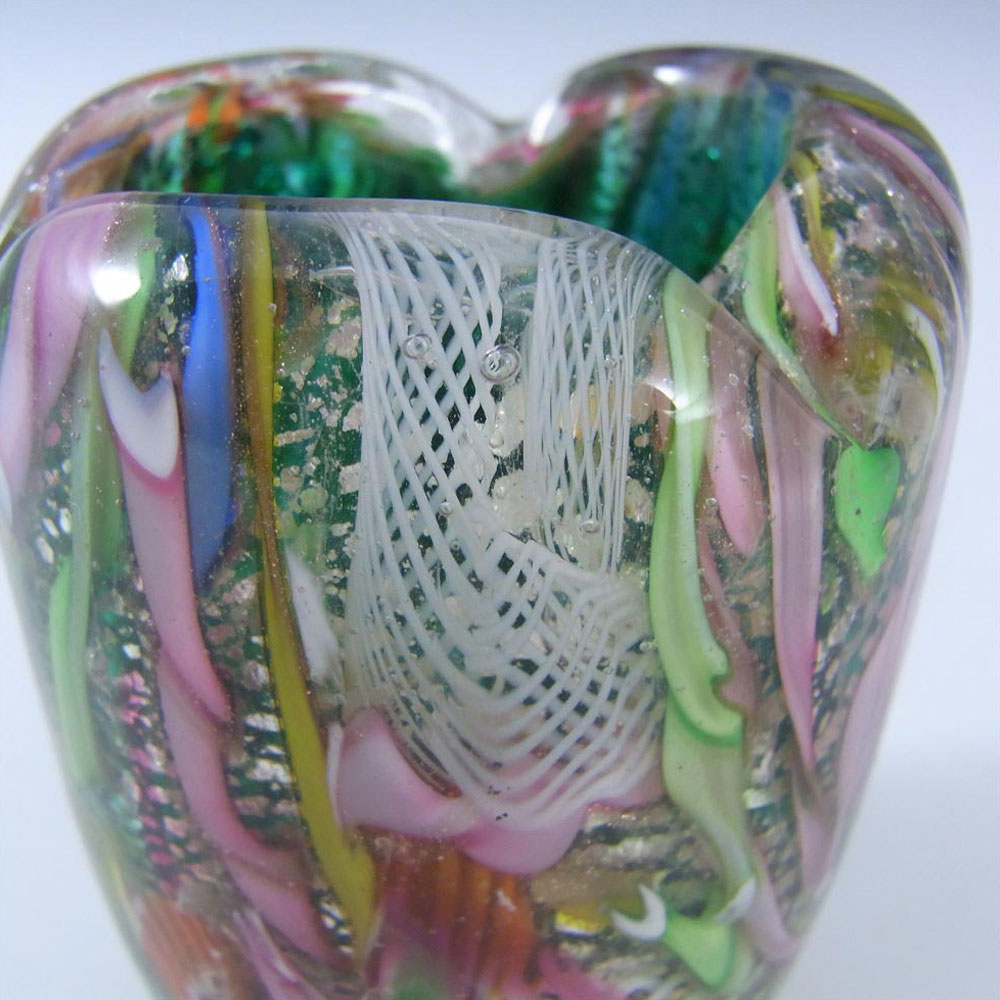 (image for) AVEM Murano Zanfirico Bizantino / Tutti Frutti Green Glass Vase - Click Image to Close