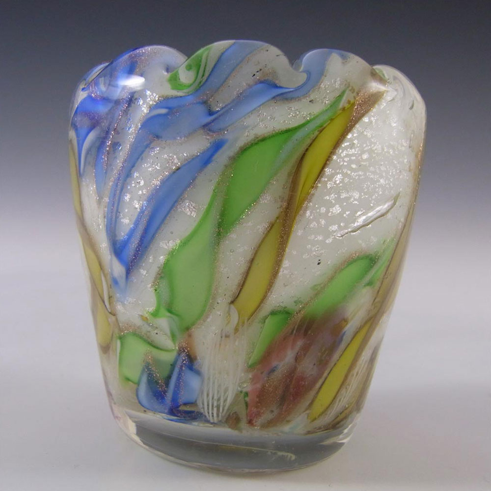 AVEM Murano Zanfirico Bizantino / Tutti Frutti White Glass Vase - Click Image to Close