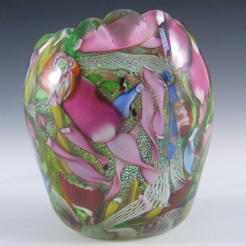 (image for) AVEM Murano Zanfirico Bizantino / Tutti Frutti Green Glass Vase - Click Image to Close
