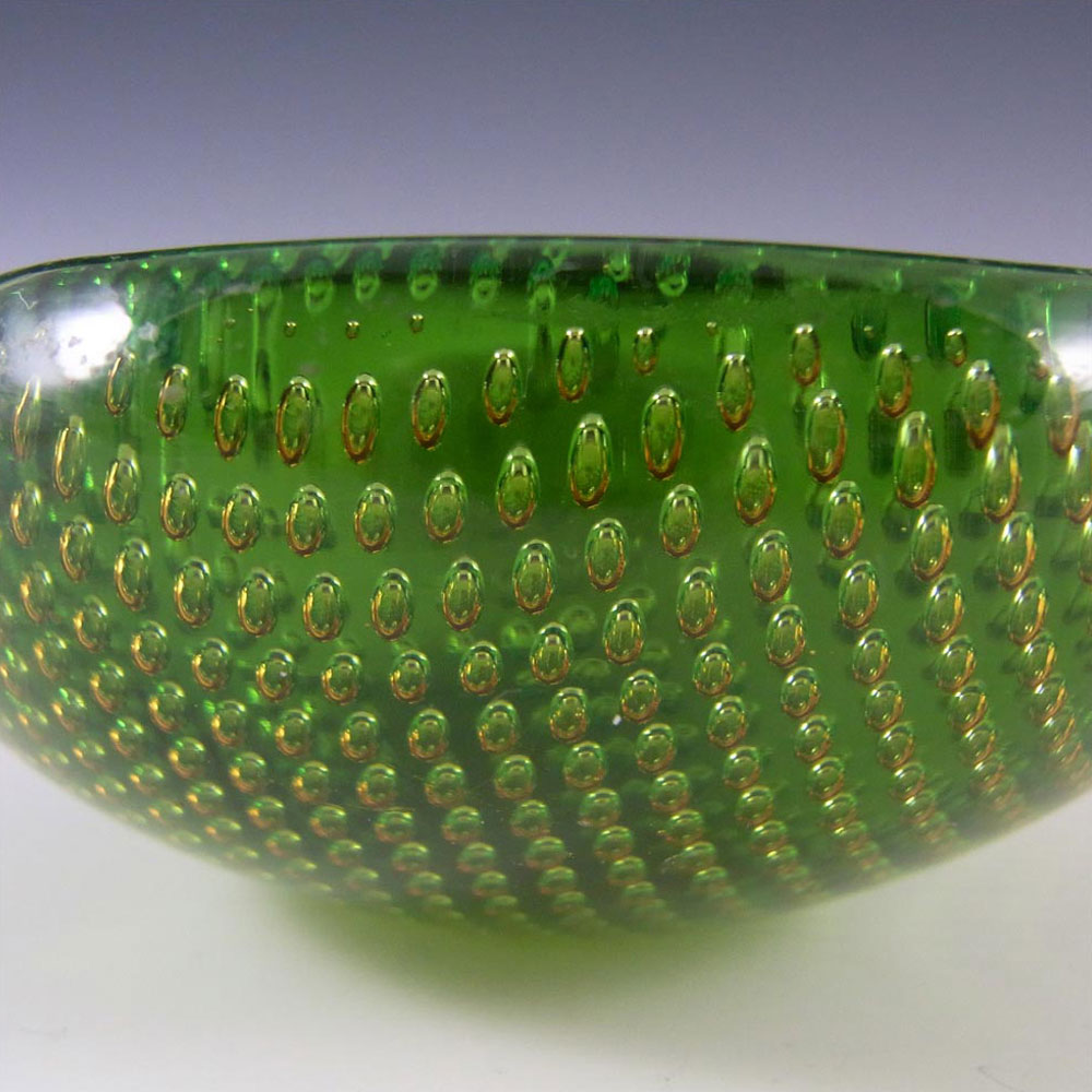 Ferro Italarts Murano Green & Amber Glass Bubble Bowl - Click Image to Close