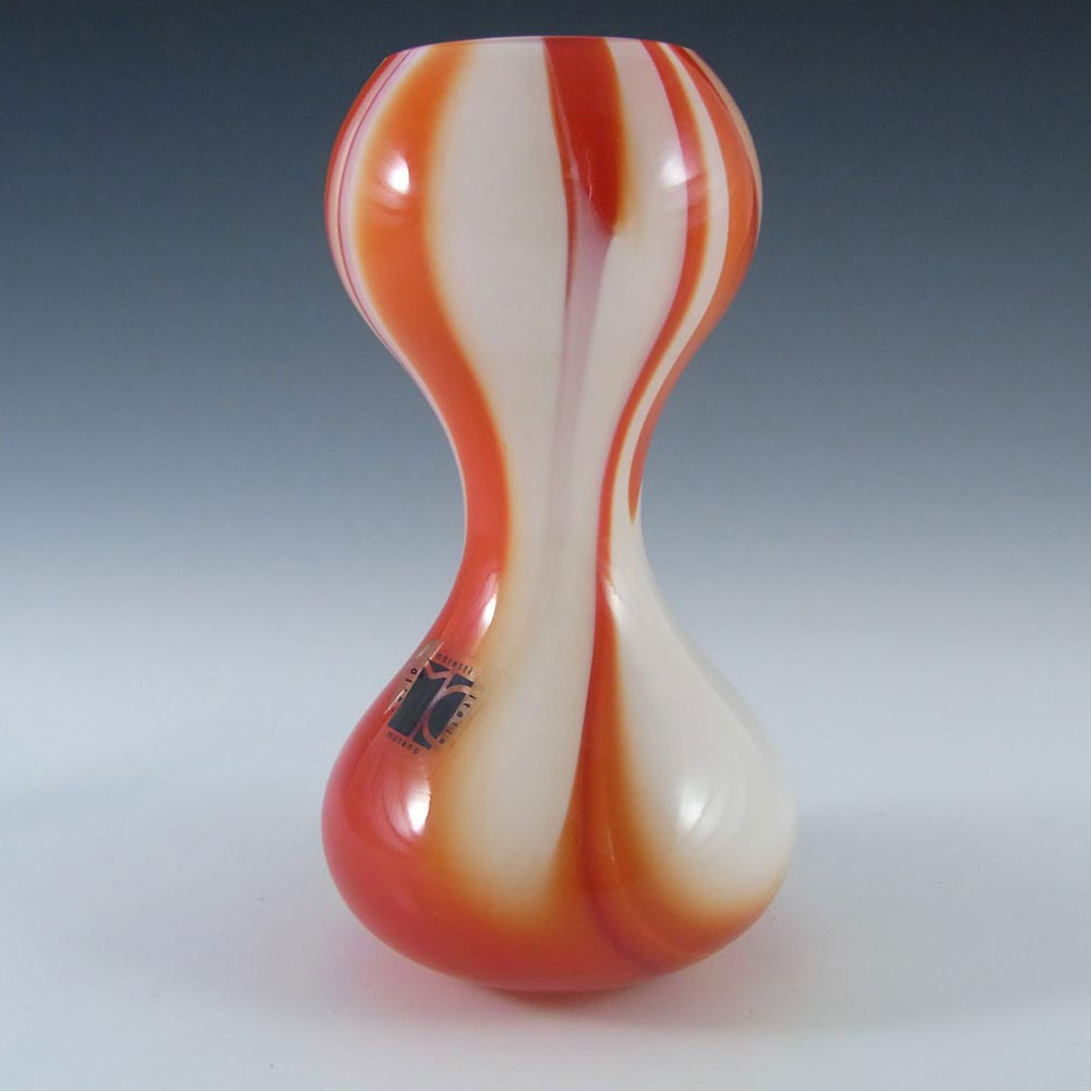 Carlo Moretti Marbled Red & White Murano Glass Vase - Click Image to Close