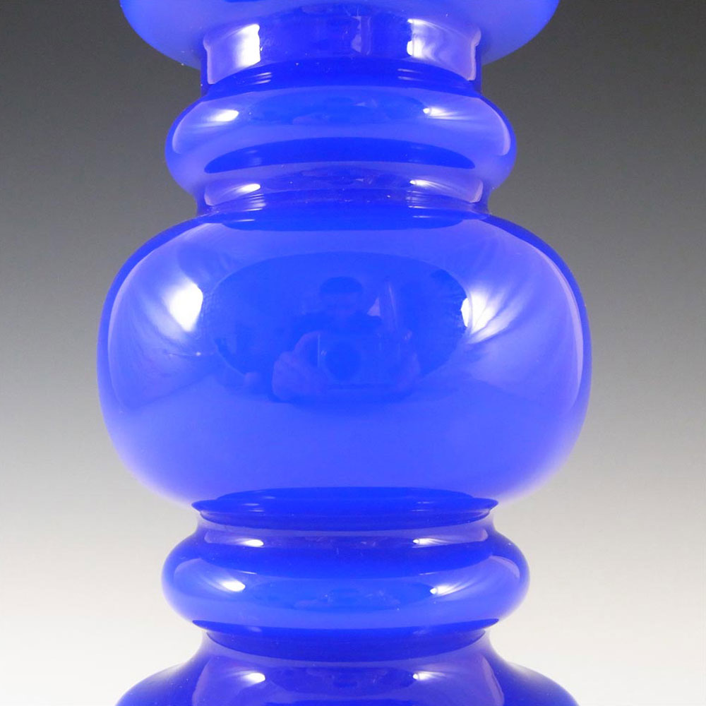 Lindshammar / JC 1970's Swedish Blue Hooped Glass Vase - Click Image to Close