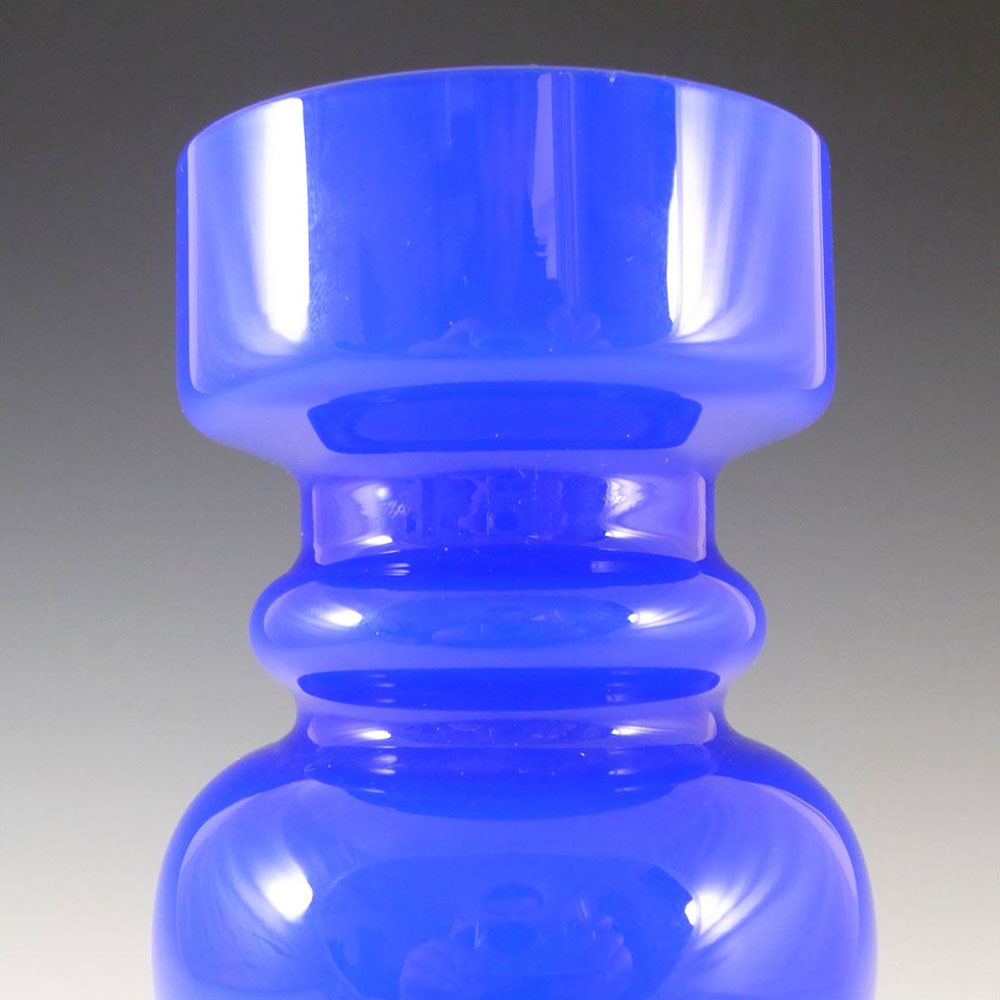 Lindshammar / JC 1970's Swedish Blue Hooped Glass Vase - Click Image to Close