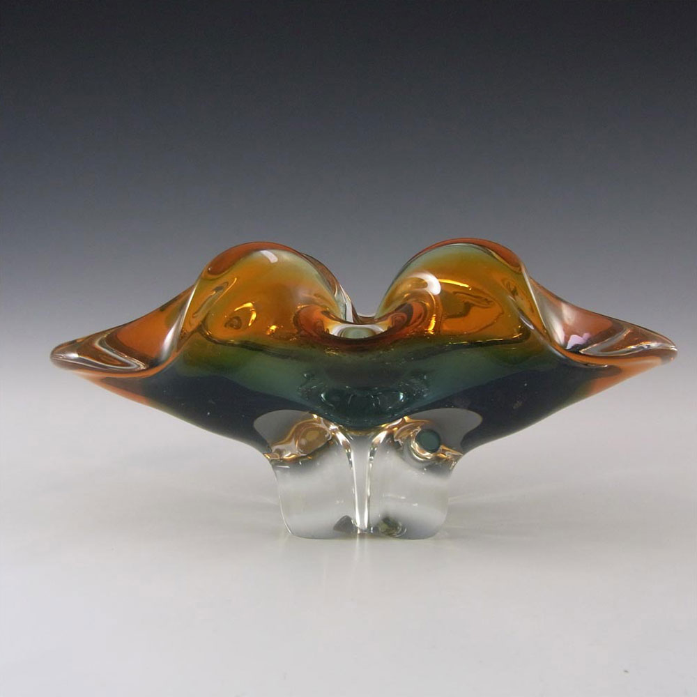 Chřibská Mid Century Czech Blue & Orange Glass Bowl - Click Image to Close