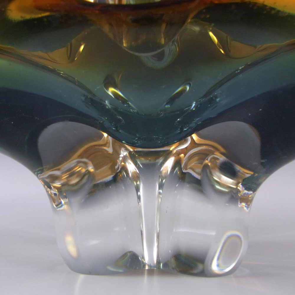 (image for) Chřibská Mid Century Czech Blue & Orange Glass Bowl - Click Image to Close