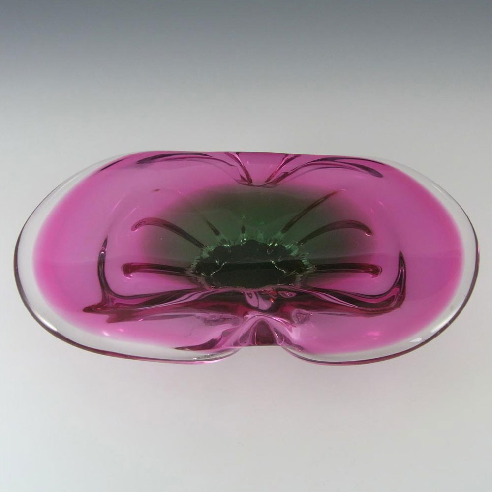 (image for) Chřibská #373/2/30 Czech Pink & Green Glass Ashtray Bowl - Click Image to Close