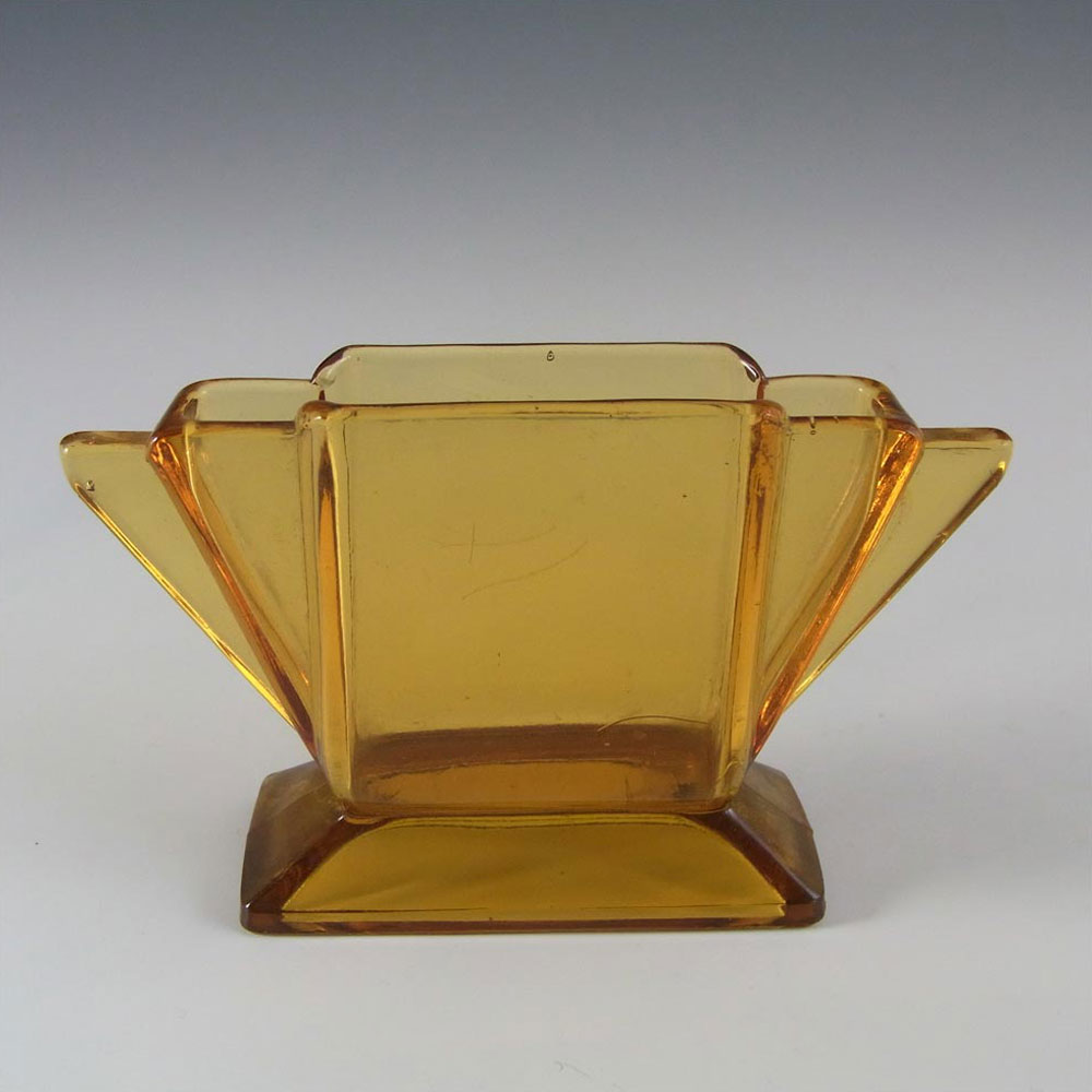 Art Deco Vintage 1930's Amber Pressed Glass Vase - Click Image to Close