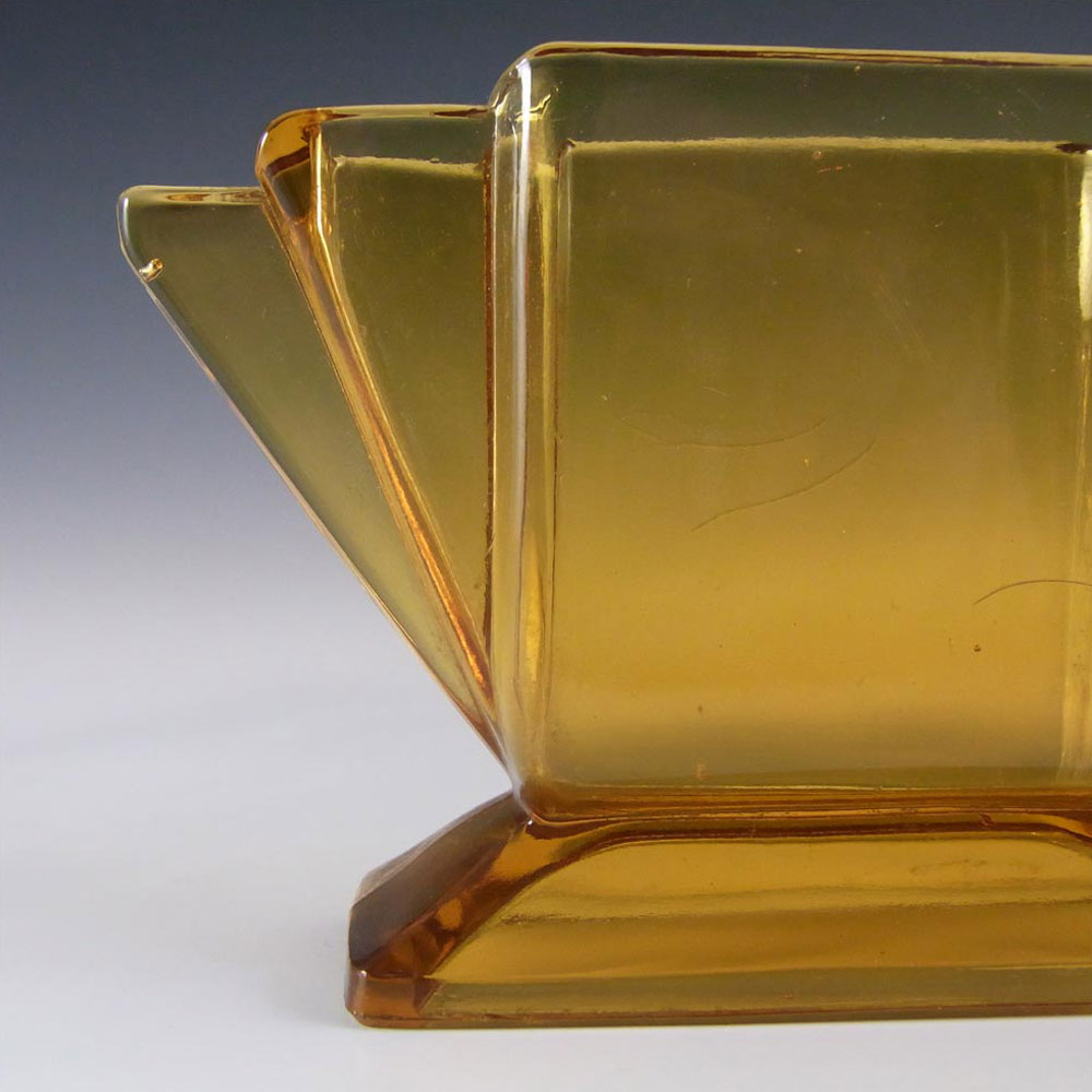(image for) Art Deco Vintage 1930's Amber Pressed Glass Vase - Click Image to Close