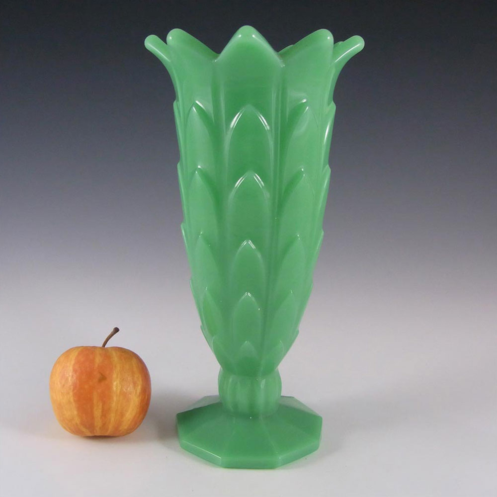 (image for) Art Deco 1930's Jade Green Pressed Glass Vase - Click Image to Close
