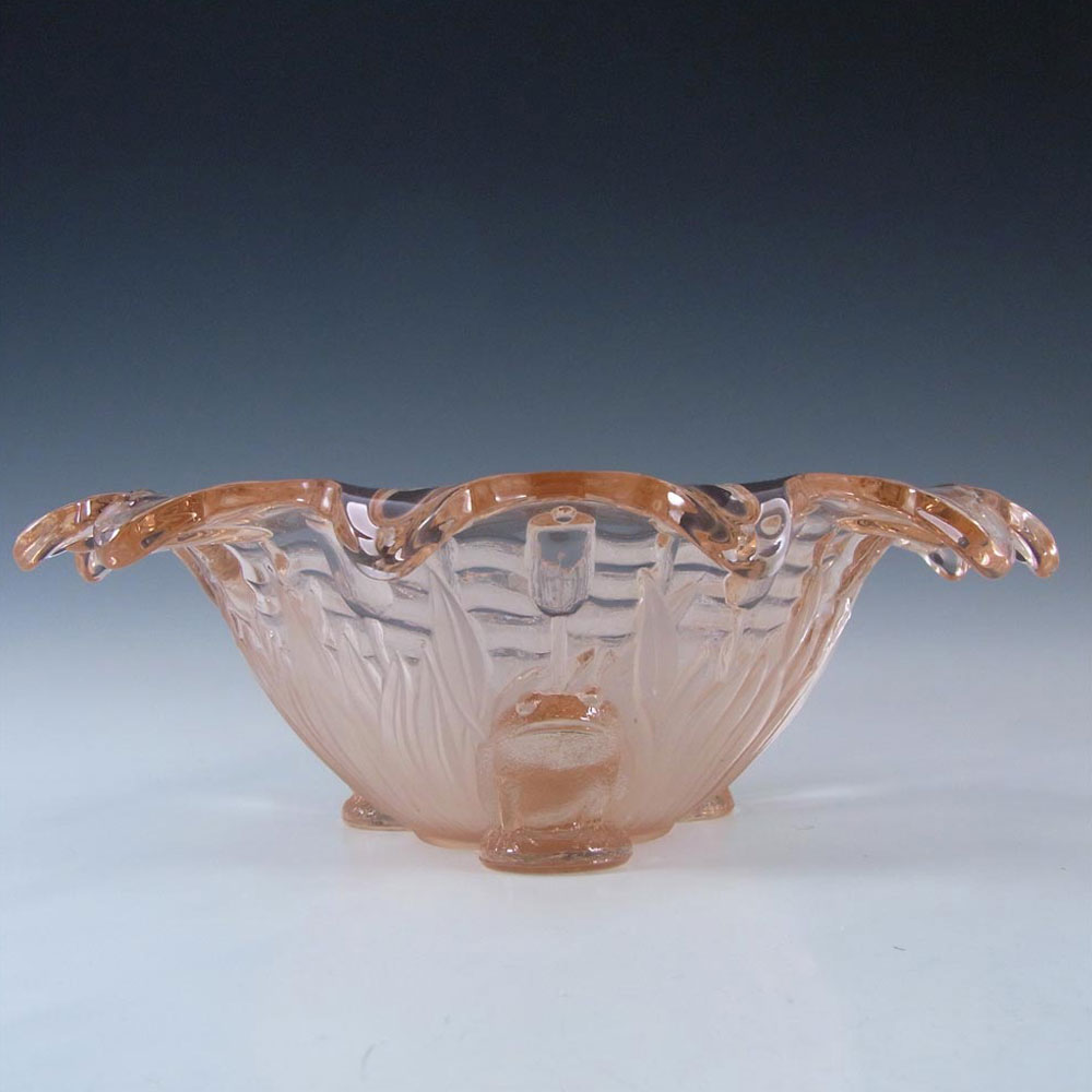 (image for) Sowerby Art Deco 1930s Pink Glass Frog + Bullrush Bowl - Click Image to Close