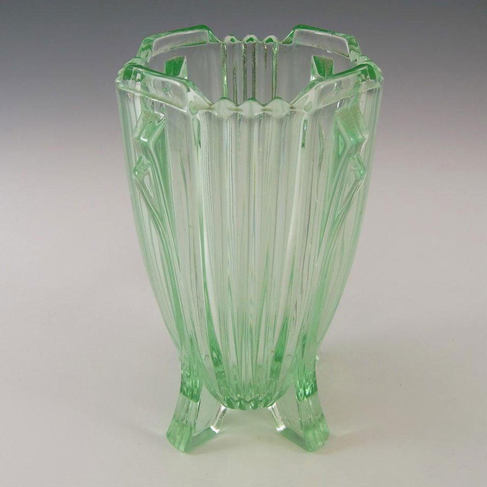 Bagley #3057 Art Deco 5.75" Vintage Green Glass 'Bedford' Vase - Click Image to Close