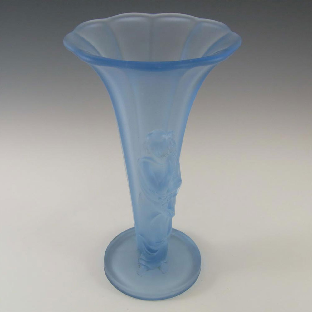 (image for) Art Deco 1930's Blue Frosted Glass Oriental Lady Vase - Click Image to Close
