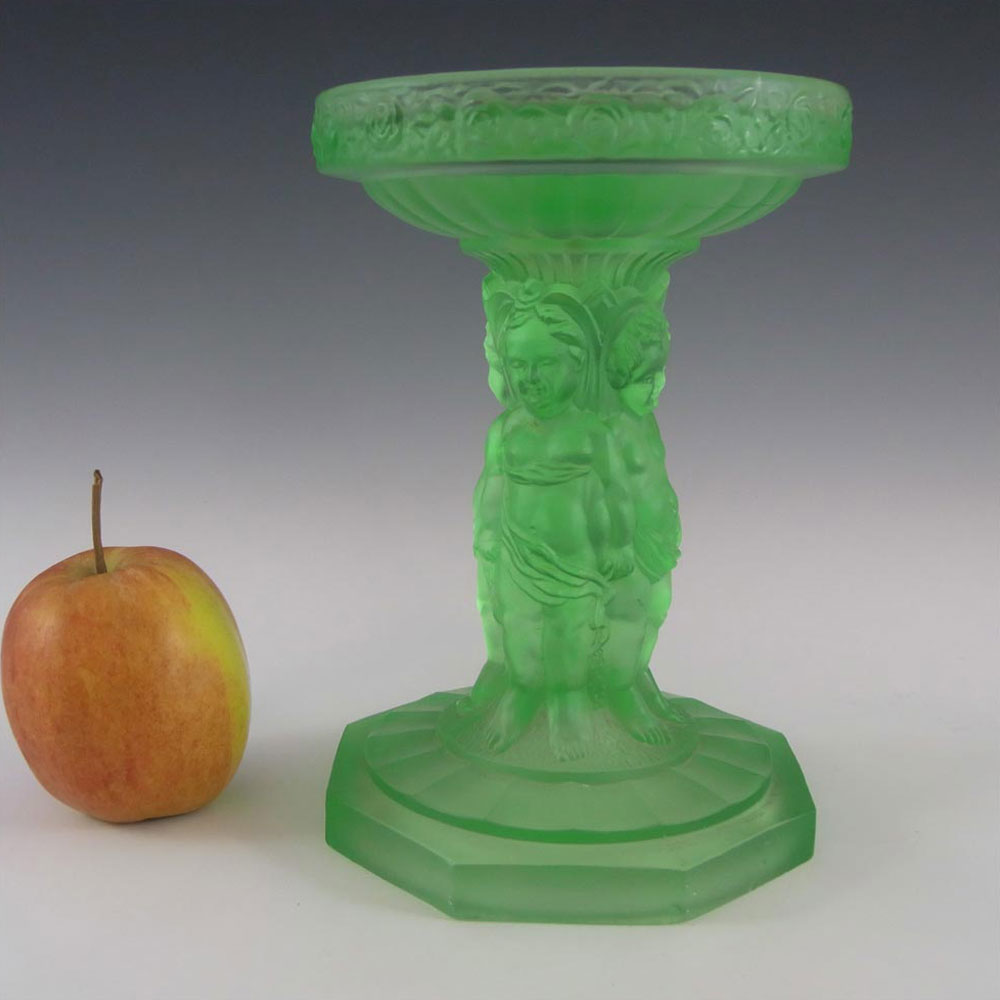 (image for) Müller & Co 'Cherubs' Art Deco Uranium Glass Centrepiece Stand - Click Image to Close