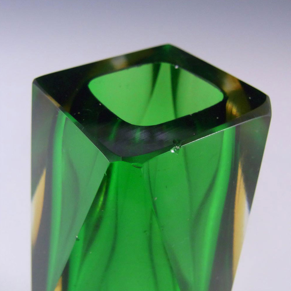 Murano Faceted Green & Amber Sommerso Glass Block Vase - Click Image to Close