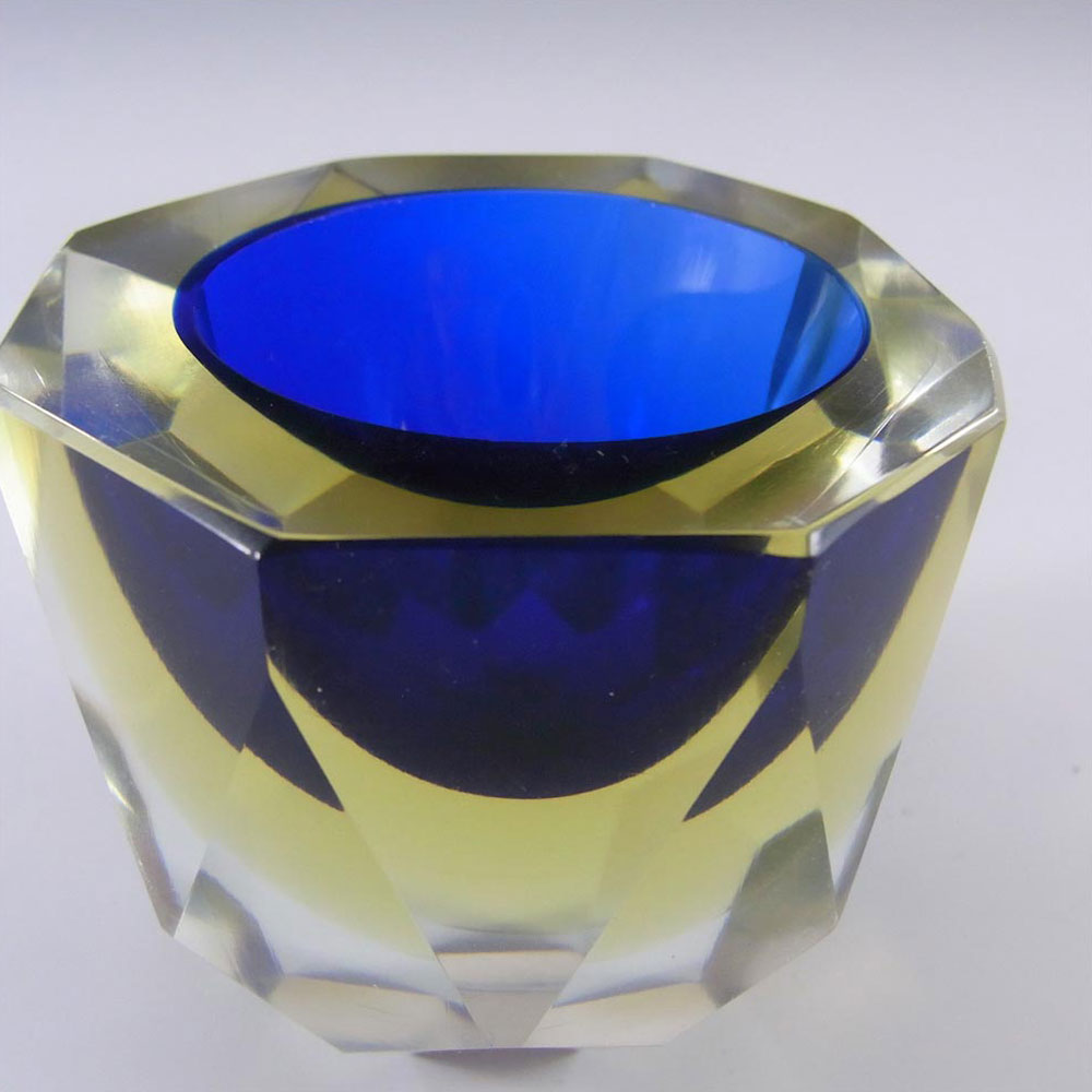 (image for) Murano Faceted Blue & Amber Sommerso Glass Block Bowl - Click Image to Close