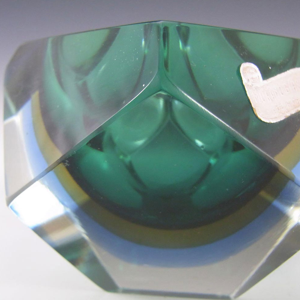 Murano Faceted Green & Blue Sommerso Glass Block Bowl - Click Image to Close