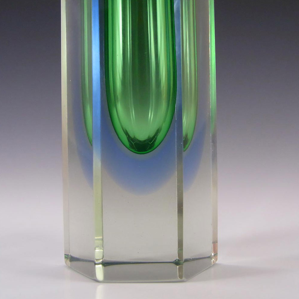 (image for) Murano 8" Faceted Green & Blue Sommerso Glass Block Vase - Click Image to Close