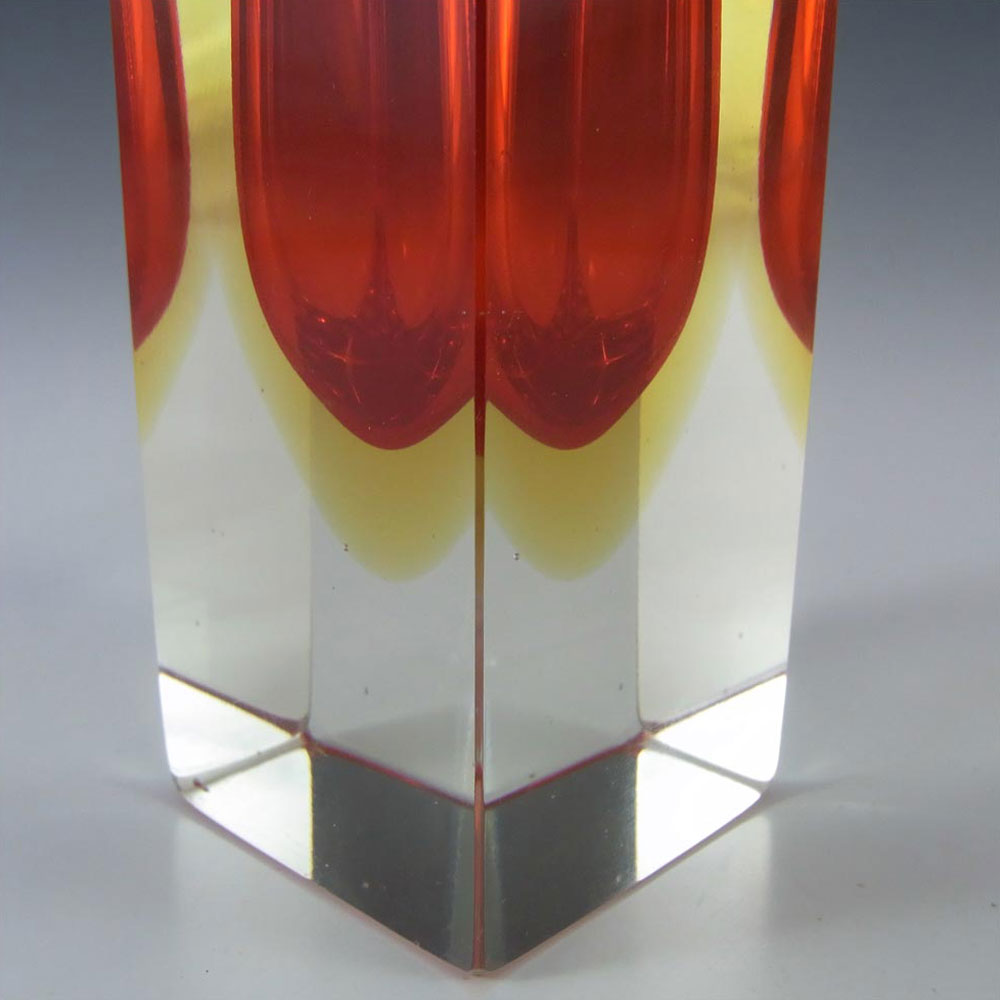 Murano 8" Faceted Red & Amber Sommerso Glass Block Vase - Click Image to Close