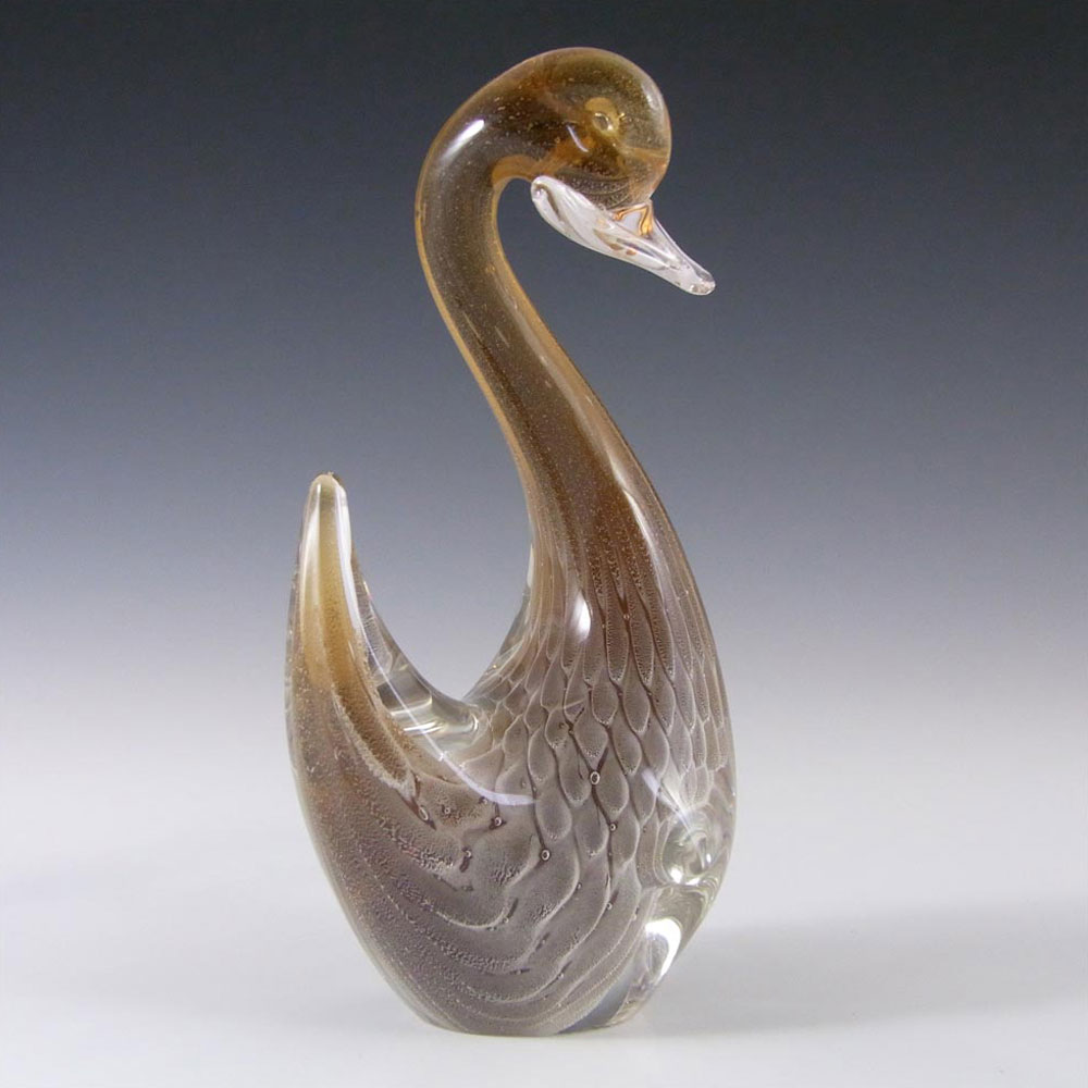 FM Konstglas/Ronneby Brown Fumato Glass Swan/Bird - Label - Click Image to Close