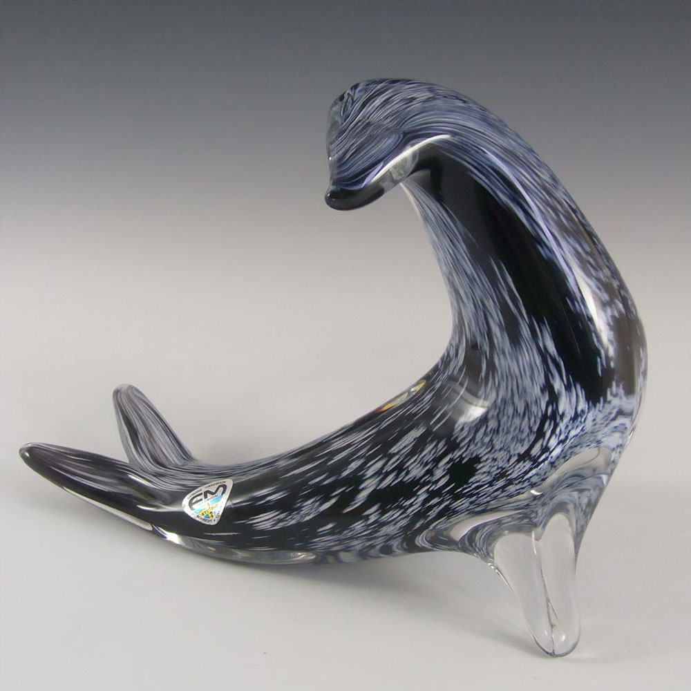 FM Konstglas/Marcolin Black & Blue Speckled Glass Seal - Signed + Labelled - Click Image to Close