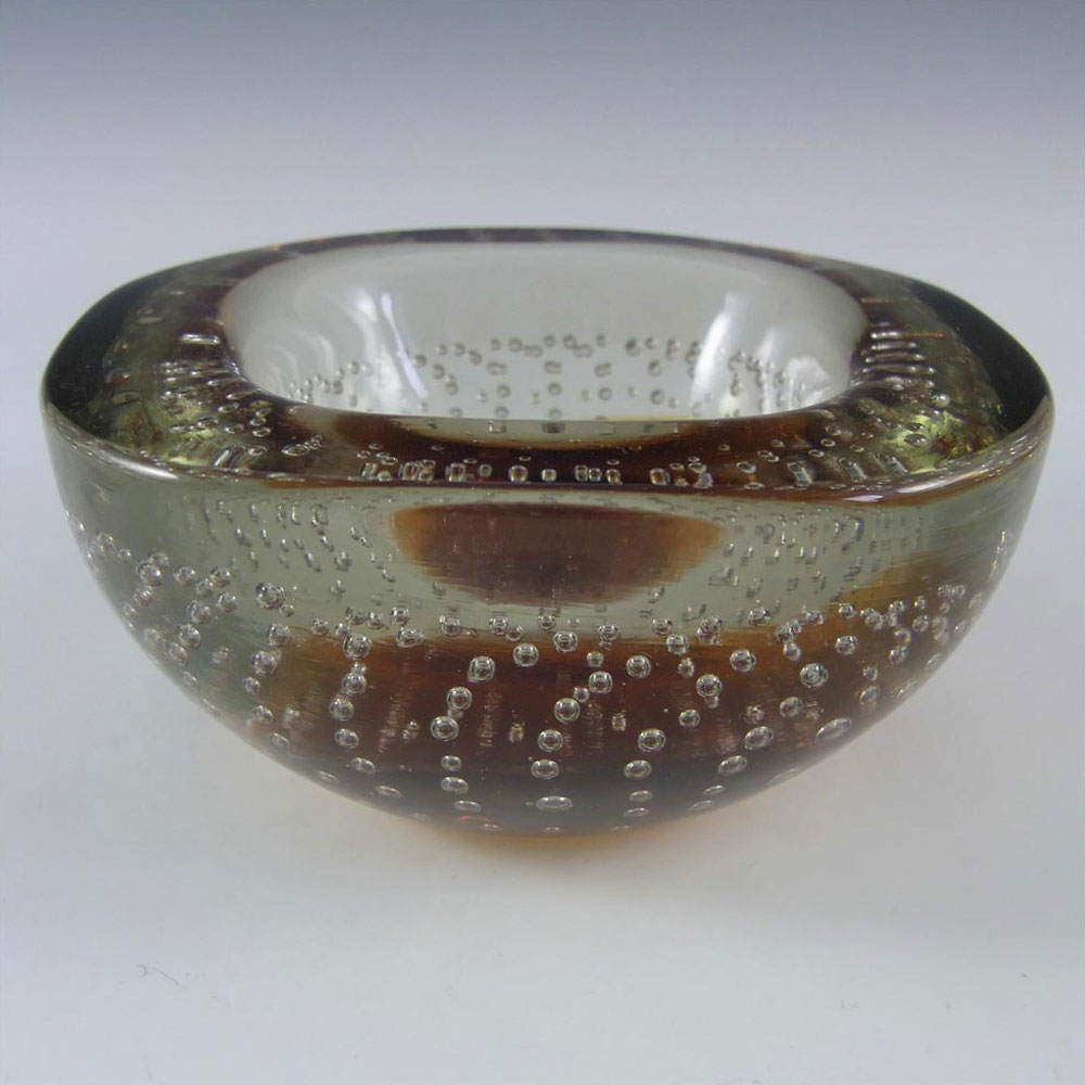 Galliano Ferro Murano Amber & Clear Glass Bubble Bowl - Click Image to Close