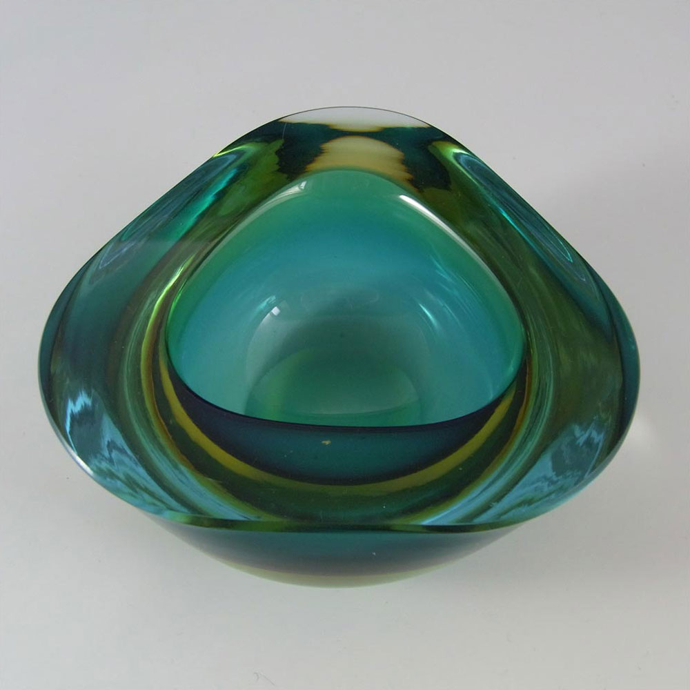(image for) Murano Geode Green & Amber Sommerso Glass Triangle Bowl - Click Image to Close