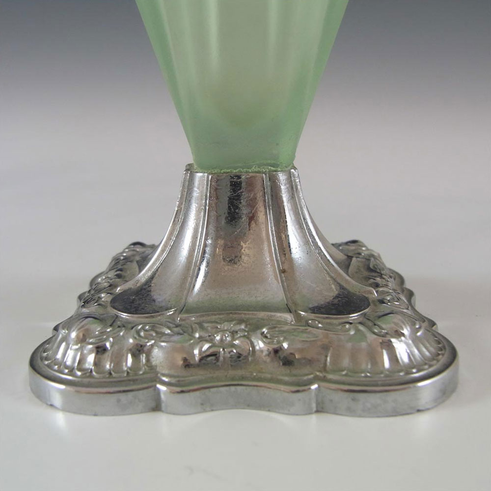 (image for) Bagley #334 Art Deco 4.5" Green Glass & Chrome 'Grantham' Vase - Click Image to Close