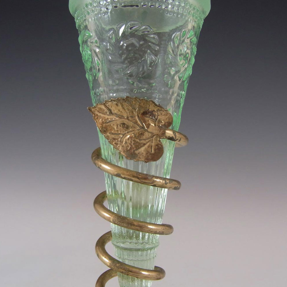 (image for) Bagley #3187 Art Deco 5.75" Green Glass & Metal 'Katherine' Vase - Click Image to Close