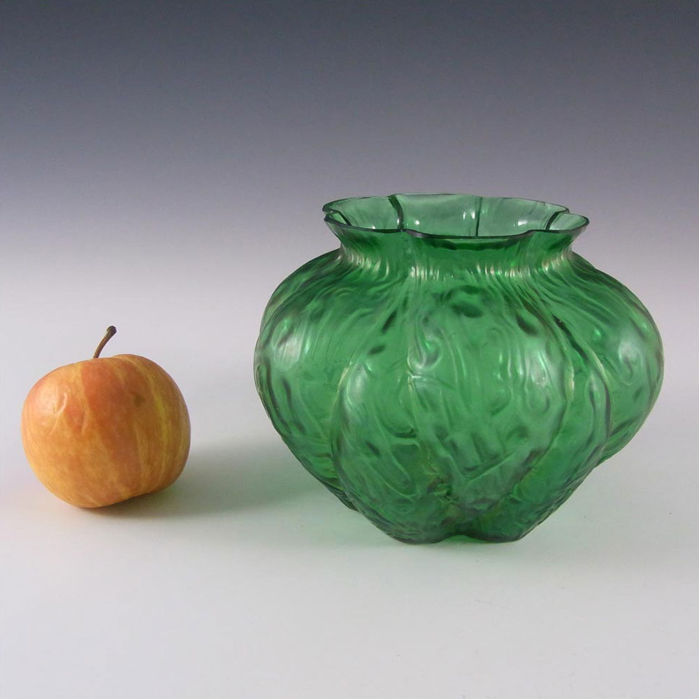 (image for) Art Nouveau 1900's Iridescent Green Glass Antique Vase - Click Image to Close