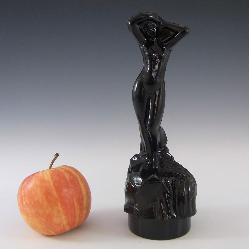 (image for) Bagley Art Deco Black Glass 'Andromeda' Nude Lady Figurine - Click Image to Close