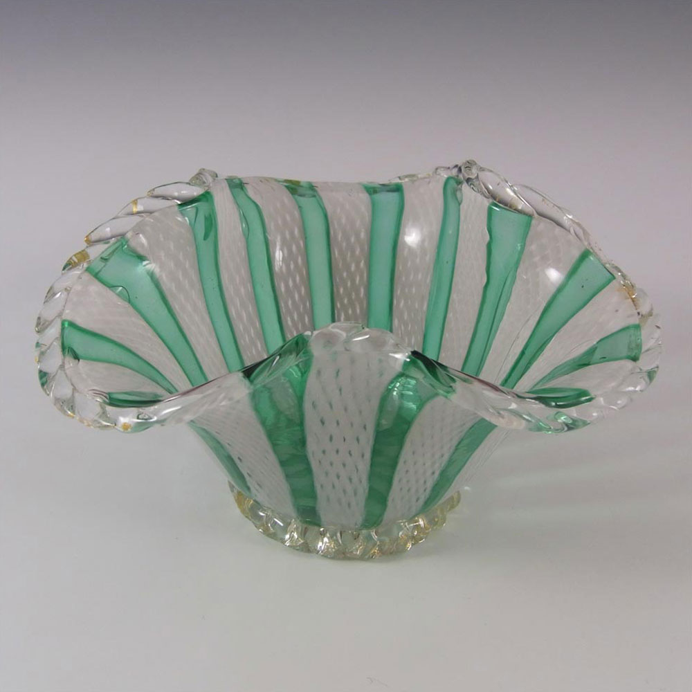 (image for) Murano Green & White Glass Zanfirico Filigree Bowl - Click Image to Close
