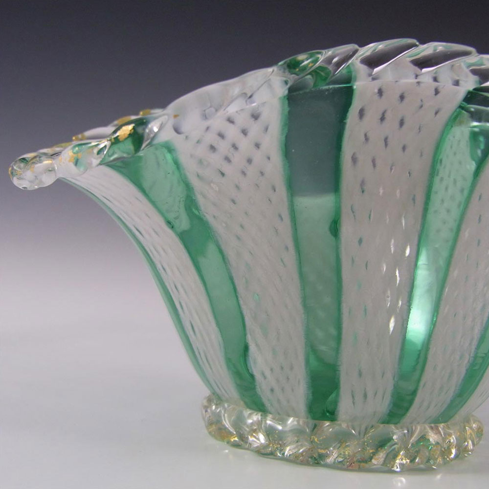 Murano Green & White Glass Zanfirico Filigree Bowl - Click Image to Close