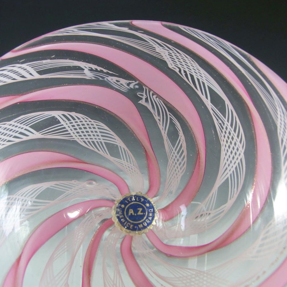 (image for) Murano Pink & White Glass Zanfirico Filigree Bowl - Click Image to Close