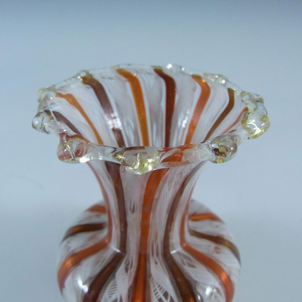 Murano 1950's Zanfirico Lattice Filigree Glass Vase - Click Image to Close