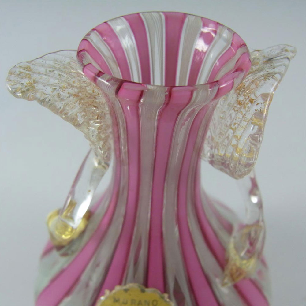 (image for) L Nason Murano Zanfirico Filigree Pink Glass Vase - Labelled - Click Image to Close