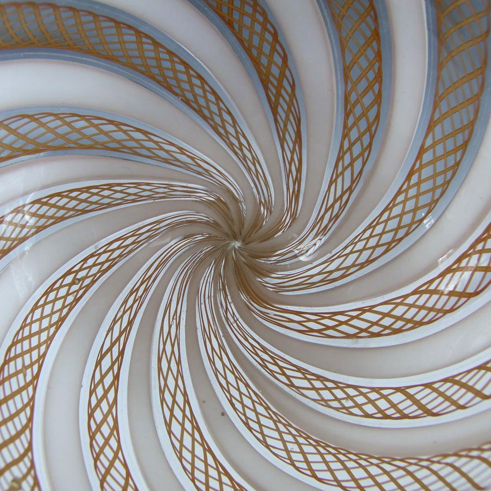 (image for) Murano Brown & White Glass Zanfirico Filigree Bowl - Click Image to Close
