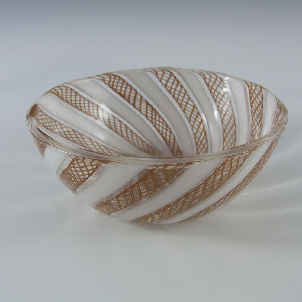 (image for) Murano Brown & White Glass Zanfirico Filigree Bowl - Click Image to Close
