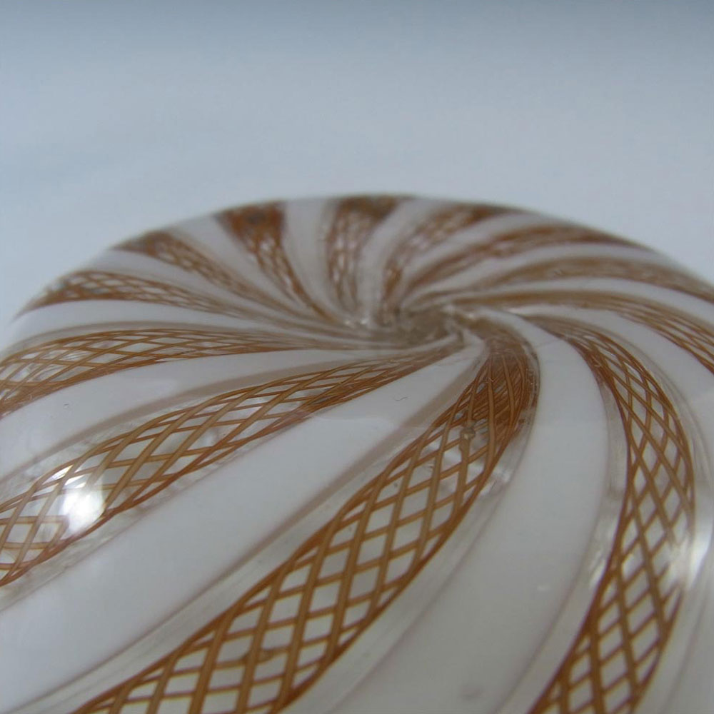 Murano Brown & White Glass Zanfirico Filigree Bowl - Click Image to Close