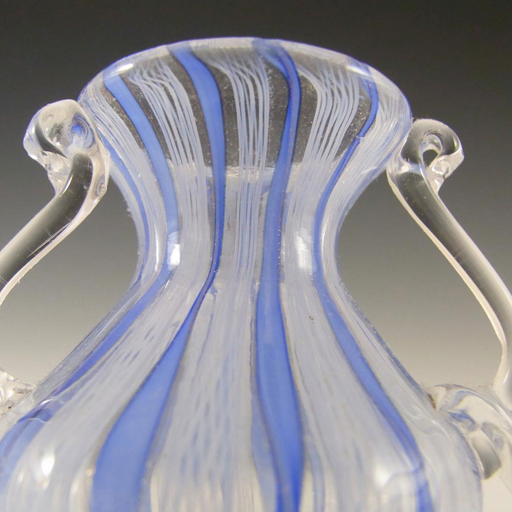(image for) Murano Blue & White Glass Zanfirico Filigree Vase - Click Image to Close