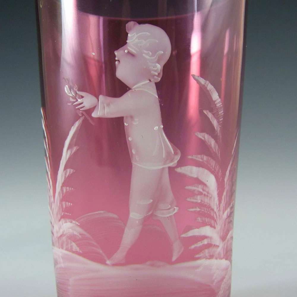 Mary Gregory Bohemian Hand Enamelled Pink Glass Tumbler - Click Image to Close