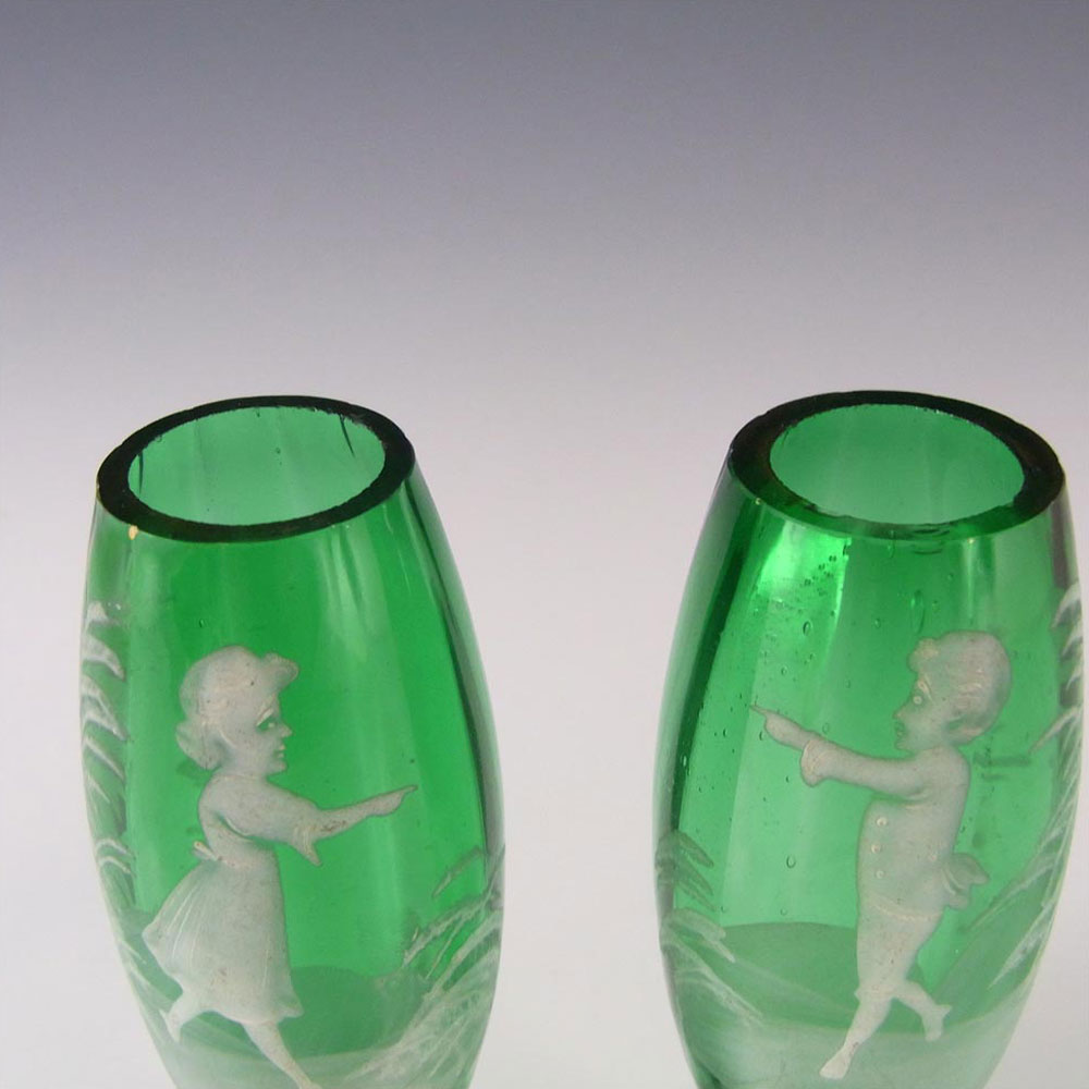 Mary Gregory Pair of Bohemian Hand Enamelled Glass Vases - Click Image to Close