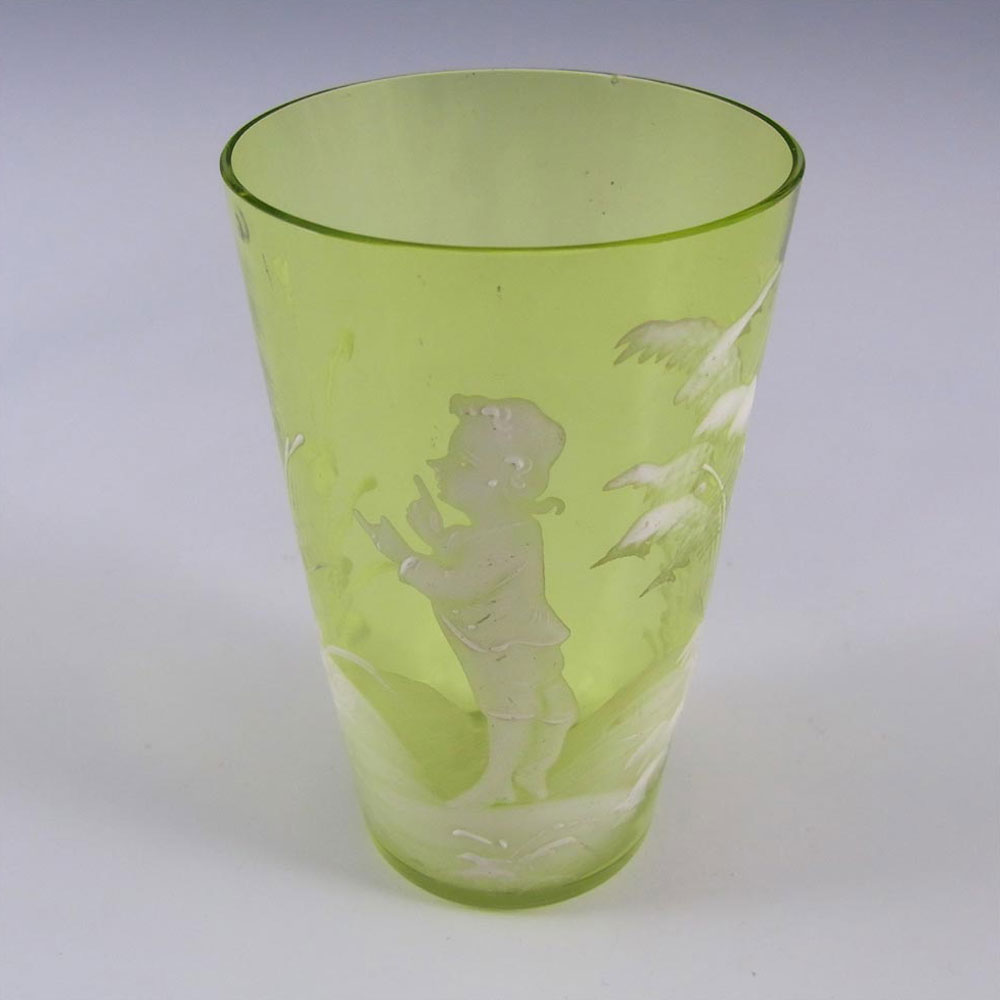 (image for) Mary Gregory Bohemian Hand Enamelled Green Glass Tumbler #3 - Click Image to Close