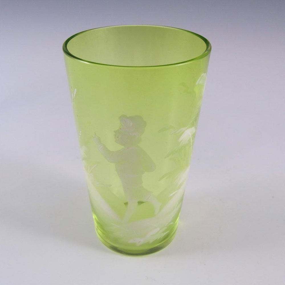(image for) Mary Gregory Bohemian Hand Enamelled Green Glass Tumbler #2 - Click Image to Close