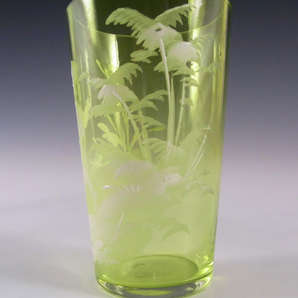 Mary Gregory Bohemian Hand Enamelled Green Glass Tumbler #2 - Click Image to Close